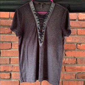 Lace up knit grey T-shirt